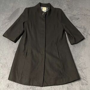 Tulle Swing Coat Girls XL Black Wool Blend Button Front Long Pea Coat 3/4 Sleeve